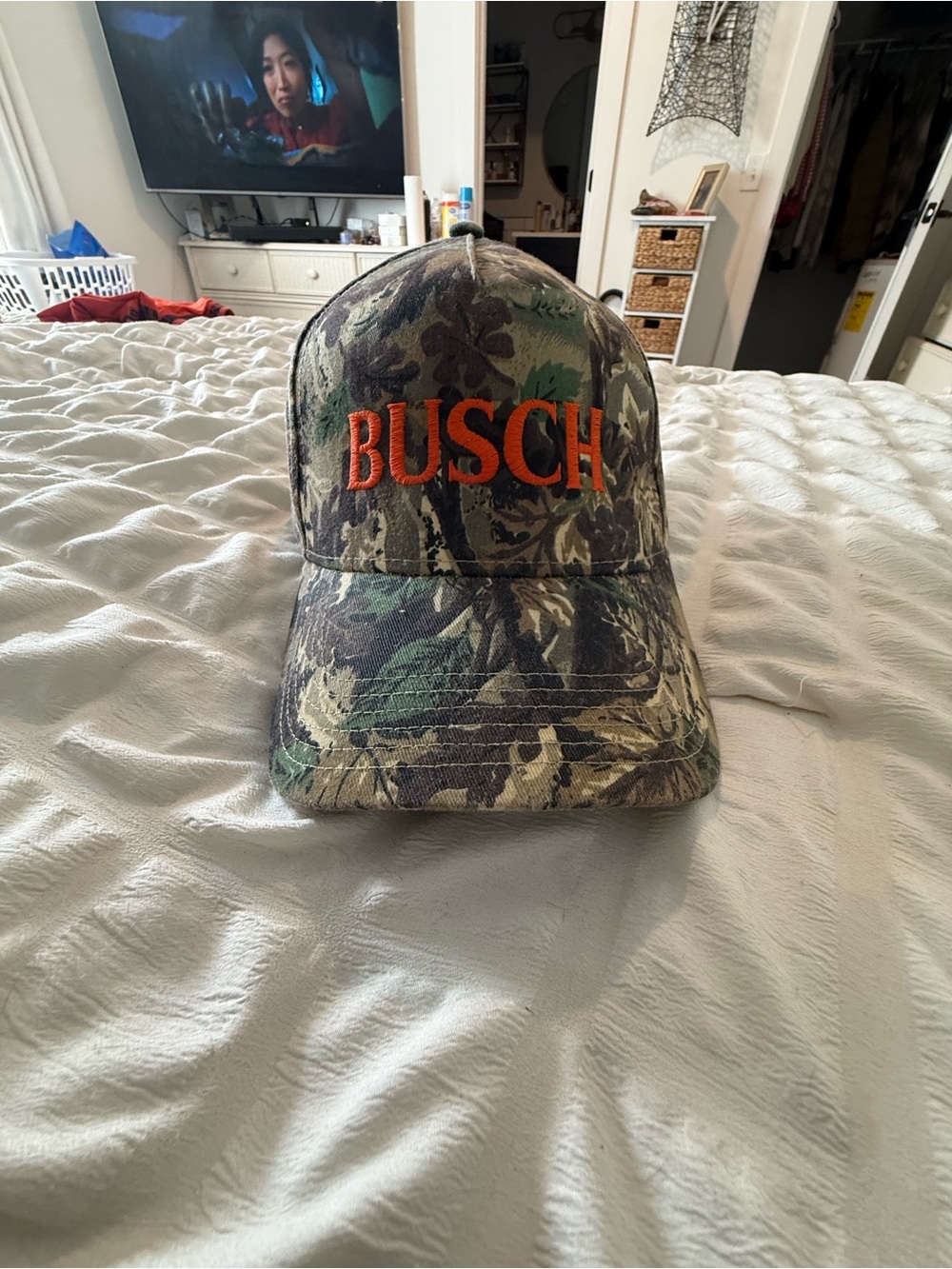 Busch Camouflage Baseball Cap with Orange Embroidered Logo
